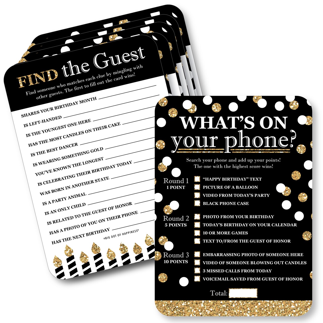 Big Dot of Happiness Adult Happy Birthday - Gold - 2-in-1 Birthday Party Cards - Activity Duo Games - Set of 20